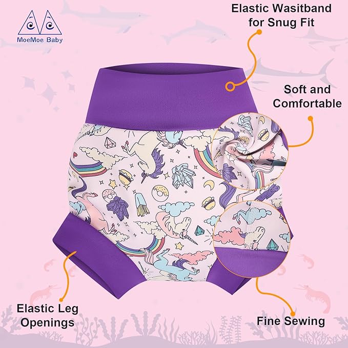 MOEMOE Baby Reusable Swim Diapers 3Pcs Comfortable Waterproof Baby Swim Diapers for Boys and Girls Swim Lesson L/4T