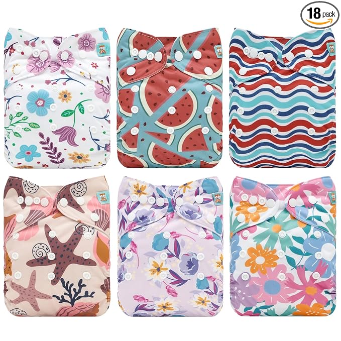 ALVABABY 6 Pack Cloth Diaper with 12 Inserts One Size Adjustable Washable Reusable Diaper Cover for Baby Girls and Boys