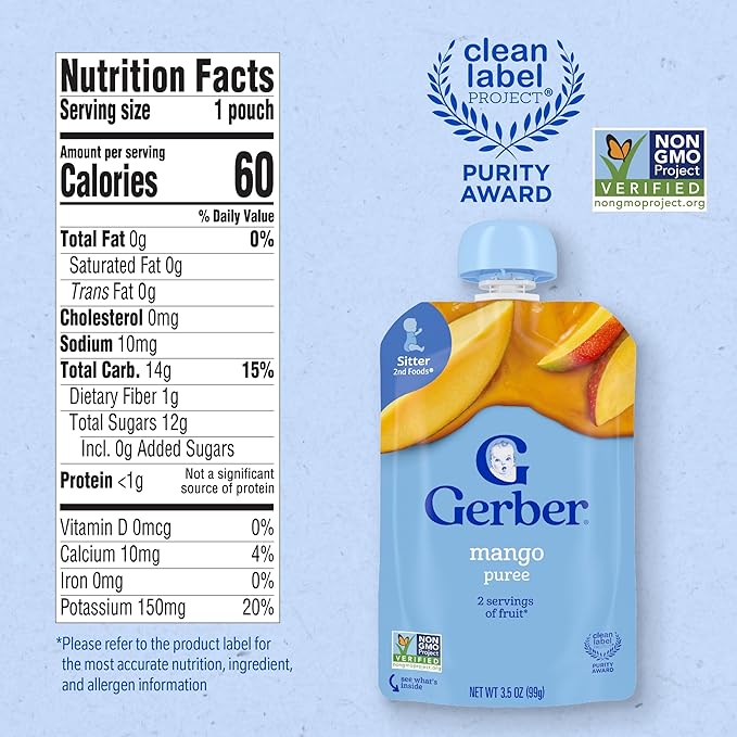 Gerber Baby Food Pouches, 2nd Foods for Babies, Mango, 3.5oz each (Pack of 12)