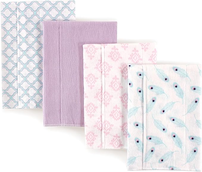 Hudson Baby Cotton Poly Flannel Burp Cloths Multipack, Peacock Feather 8-Pack, One Size