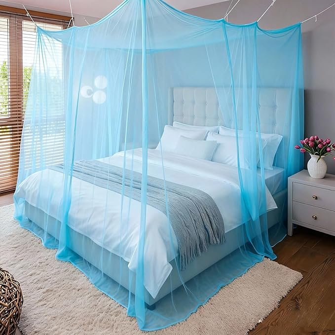 Mosquito Net for Bed - 4 Corner Bed Canopy with Fine Mesh Protection, Twin Size Bed, Easy Assembly Bug Net for Indoor/Outdoor Use, Camping & Travel