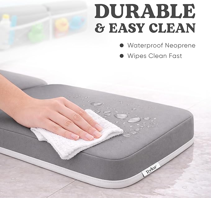 Rylor Premium Baby Bath Kneeler Mat & Elbow Rest Pad Set – Comfortable Bath Kneeler and Elbow Kneeling Rest Pad for Parents, Extra Long 26'', 2.4'' Thick, Non-Slip Support for Easy Bath Time (Gray)