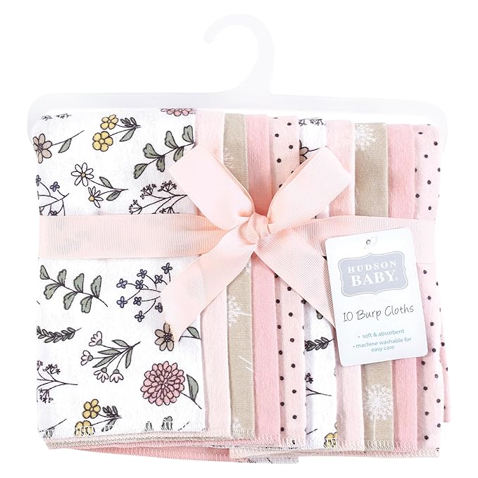 Hudson Baby Unisex Baby Flannel Burp Cloth 10pk, Dandelion Wish, One Size
