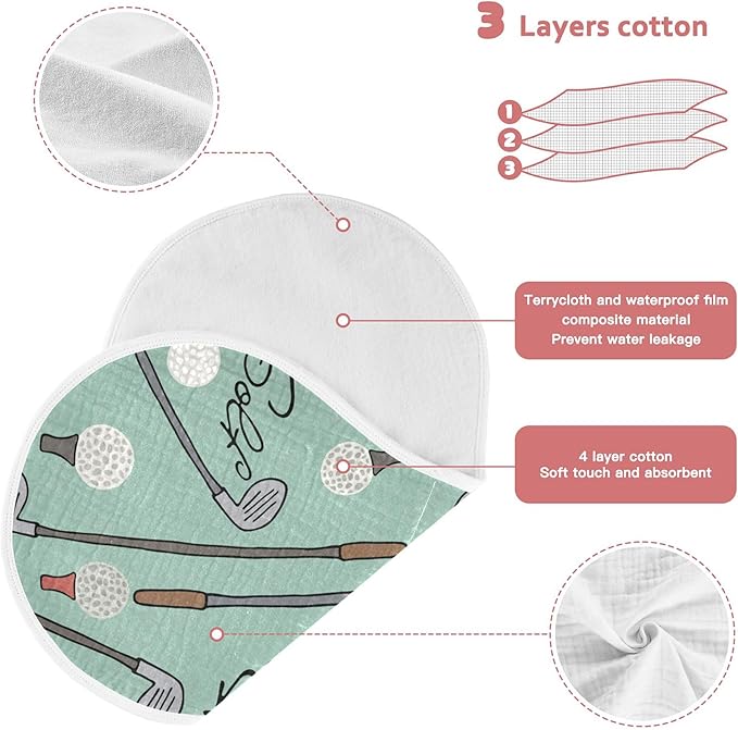Golf Cartoon Burp Cloths Baby Boys Girls Absorbent Soft Cotton Burping Cloths Rags 4 Pack