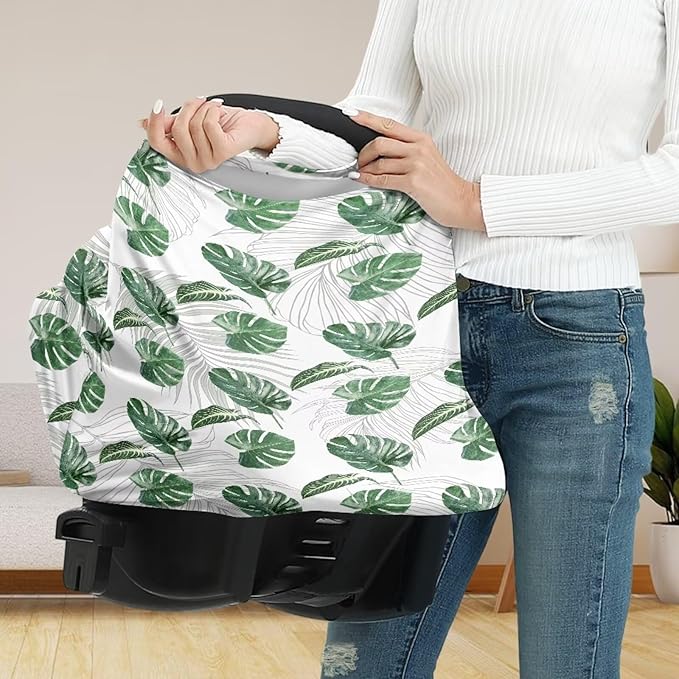 LedBack Baby Car Seat Cover for Babies, Banana Leaf Pattern Car Seat Breastfeeding Cover for Boys Girls Breathable Baby Carseat Canopy