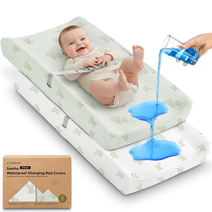 2-Pack Waterproof Changing Pad Covers Boy, Girl – 32x16 Soft Cotton Baby Changing Table Cover, Wipeable Diaper Change Pad Sheets, Contour Baby Diaper Change Mat Liner for Dresser, Nursery (Elly)