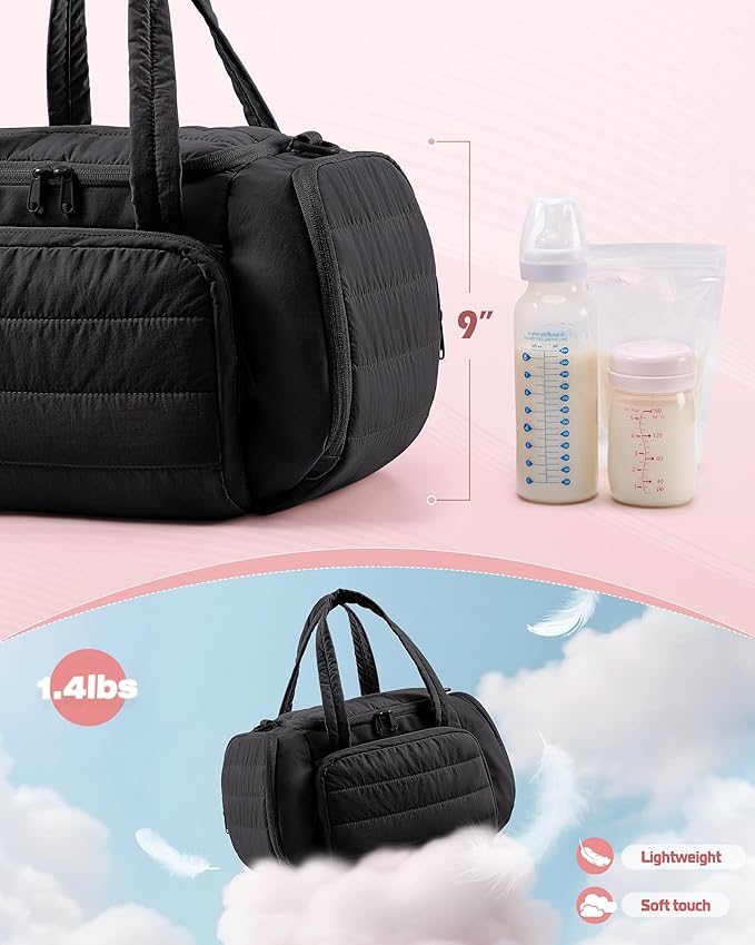 Marscamd Quilted Breast Pump Bag Compatible with Spectra S1 and S2, Pumping Bag with Cooler Compartment and a Drying Mat, Black