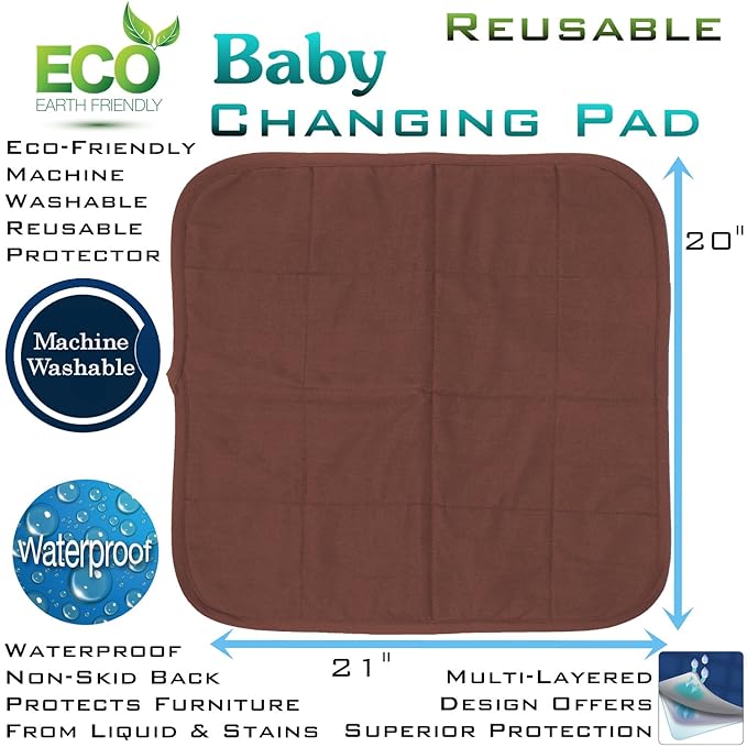 Comfort Finds Baby Changing Pad – Absorbent Reusable Diaper Changing Mat - Portable Waterproof Toddler Changing Liner (Brown, Single Pack) …