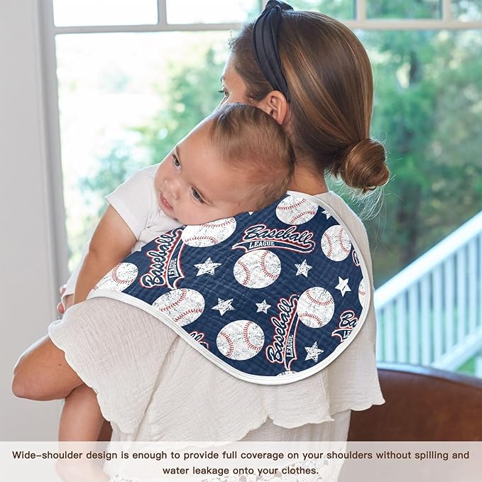 Muslin Burp Cloths for Baby Boys and Girls - 1-Pack Ultra Absorbent Baseball Muslin Washcloths, Newborn Towel, Milk Spit Up Rags, Burp Cloth Bib for Unisex, 22 x 11 Inch