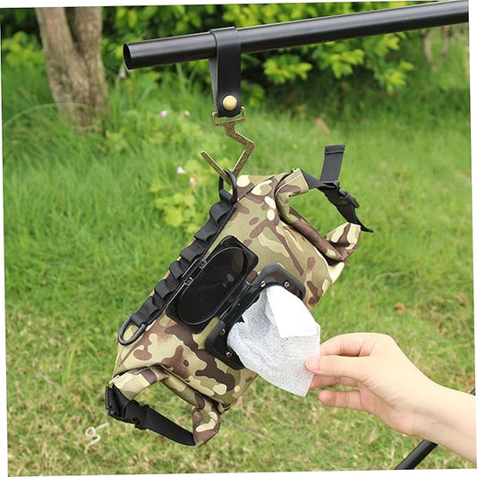 Camping Wipes Dispenser, Waterproof Canvas Toilet Paper Case with Press Lid, Portable Refillable Hanging Wipe Holder, Travel Wipes Case for Camping Hiking (Camouflage)