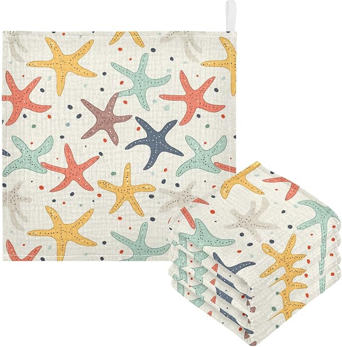 vvfelixl Colorful Starfish Baby Burp Cloths Baby Muslin Washcloths for Boys Girls Cotton Babys Face Towel for Newborn Infants Soft and Absorbent 11.8 X 11.8 in, 5 Pack