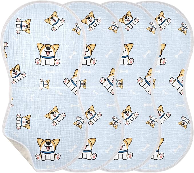 vvfelixl Baby Burp Cloths Welsh Corgi Puppy Bones Baby Newborn Cotton Burping Cloths Set Baby Washcloths 4 Pack