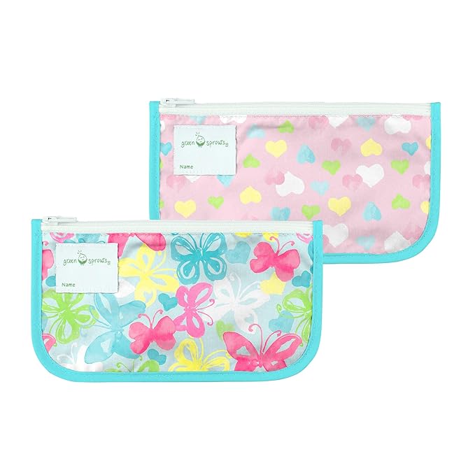 Green Sprouts Reusable Snack Bags (2 Pack) Holds Food, Utensils, Wipes, & More Food-Safe, Waterproof, Easy-Clean Material
