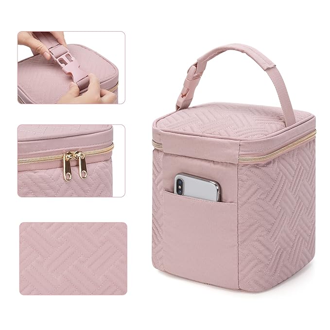Fasrom Breastmilk Cooler Bag with Ice Pack Fits 4 Large Baby Bottles up to 9 Ounce, Insulated Baby Bottle Bag for Nursing Moms Daycare or Travel, Easily Attaches to Stroller, Pink (Patent Design)