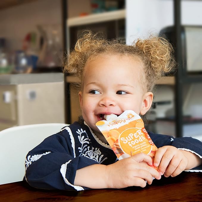 HAPPYTOT Organics Stage 4 Baby Food Pouches, Gluten Free, Vegan Snack, SuperFoods Fruit & Veggie Puree, Pears, Blueberries, Beets & Chia, 4.22 Ounce (Pack of 16)