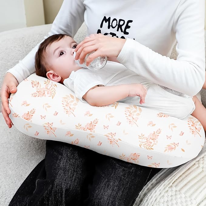 Susurration 2 Pack Nursing Pillow Cover,Ultra Soft and Stretchy Compatible with Boppy Breastfeeding Pillow,Comfortable and Skin-Friendly Slipcovers for Newborn Boys & Girls(Orange Flowers)