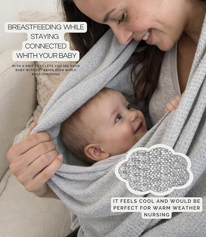 Set Premium Breast Feeding Covers for Women of All Body Types: Ultra Soft Stylish and Breathable Nursing Cover up for Breastfeeding + 4 Reusable Breast Pads for Nursing Comfort (Moonstone Gray)