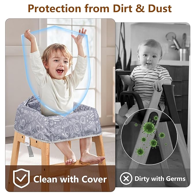 High Chair Cover for Baby Restaurant with Safety Harness Stain and Slip Resistant Waterproof Portable for Outdoor Indoor Eating Grey