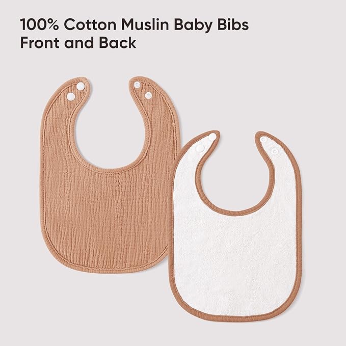 Bearmoss Baby Bibs for Drooling and teething 100% Cotton Muslin Bibs for Baby Boy & Girl,Adjustable, Ultra Absorbent,8 Pack
