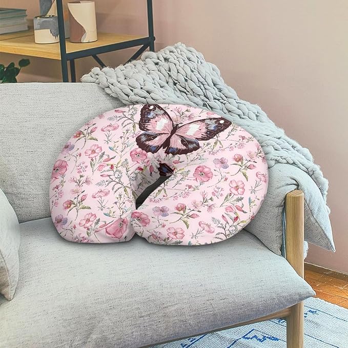 Pink Flower Butterfly Baby Fashion Nursing Pillow Cover Baby Breastfeeding Slipcover Newborn Safety and Comfy Cover for Daily Life, 1 Pack