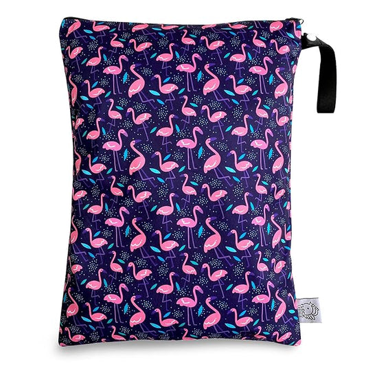 FLOCK THREE Washable and Reusable Wet Bag Diaper Bag Water Resistant Swimming Bag Travel Toiletries Pouch Flamingos Birds Zippered 12.6'' x 16.5''