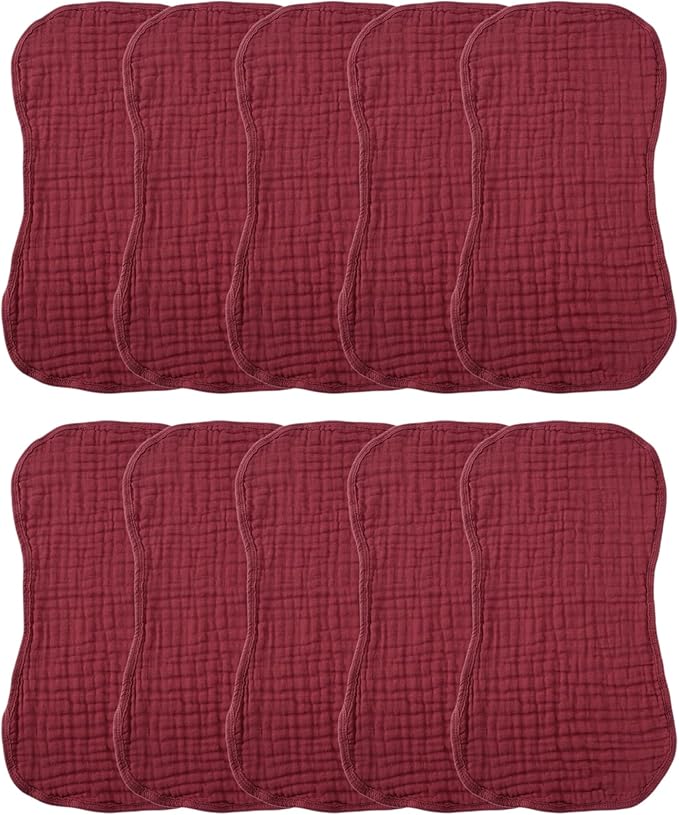 6 Layer 100% Cotton Bubble Gauze Burp Cloths- Rustic Red- 10/Pack