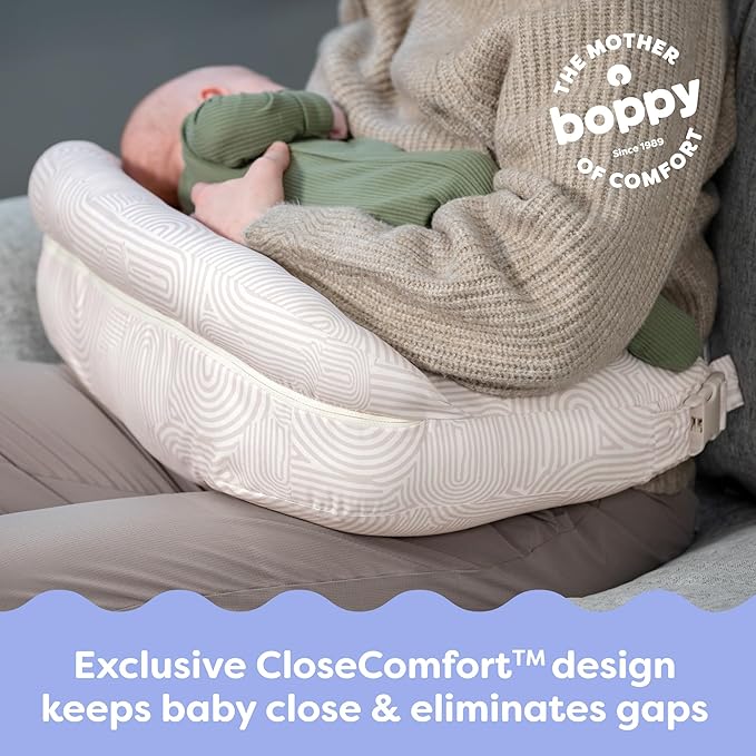 Boppy Complete Nursing Pillow, Breastfeeding & Bottle Feeding Ergonomic Feeding Pillow with Removable Belt, CloseComfort No-Gap Design, Full-Length Positioning Bolster, Washable Cover-Oat Retro Arches