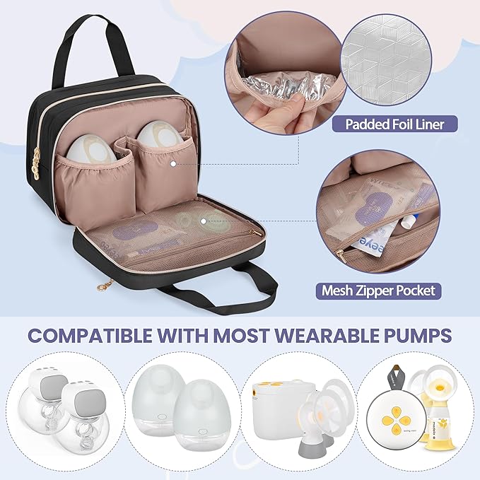 Damero Wearable Breast Pump Bag Compatible with Elvie, Willow and Momcozy Breast Pump, Carrying Case for Wearable Breast Pumps, Pump Parts and More, Black