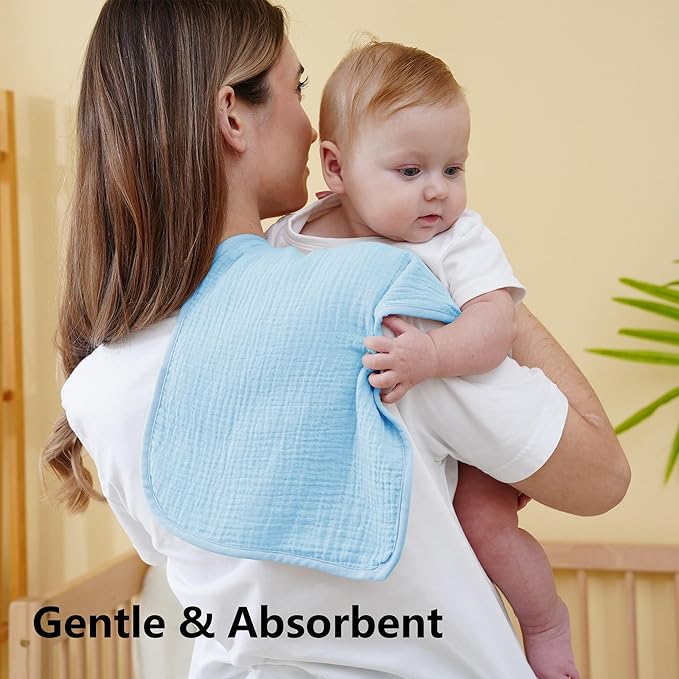 Baby Muslin Burp Cloths 20x10in - Ultra Soft & Absorbent, Neutral Colors, Reusable Burp Cloths for Baby Boys & Girls – Newborn Essentials for Drooling & Burping 4Pack(Blue)