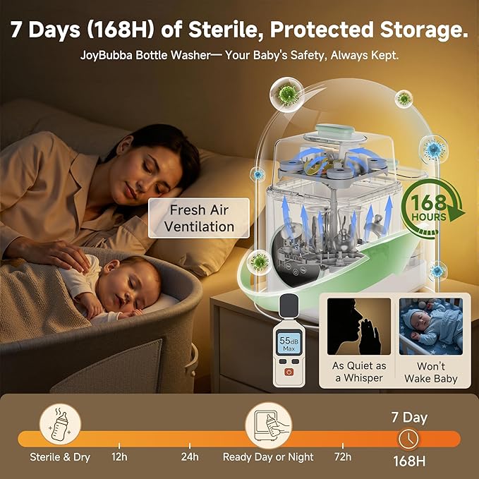 JoyBubba【Upgraded】Baby Bottle Washer, Sterilizer and Dryer, All-in-One Pro Cleaning Machine for Bottles, Pump Parts & Baby Essentials, Effortless Care, Replaces Hand Washing, 60 Cleaning Tablets.