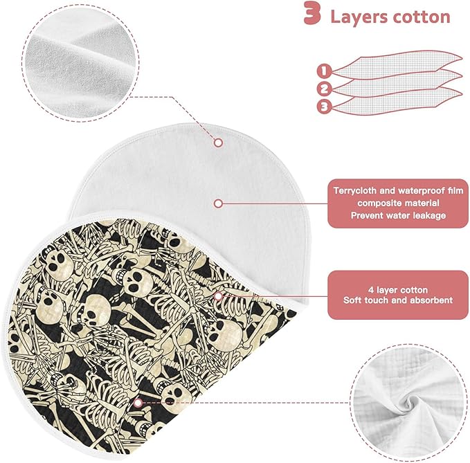 Gothic Skull Skeletons Burp Cloths Baby Boys Girls Absorbent Soft Cotton Burping Cloths Rags 1 Pack