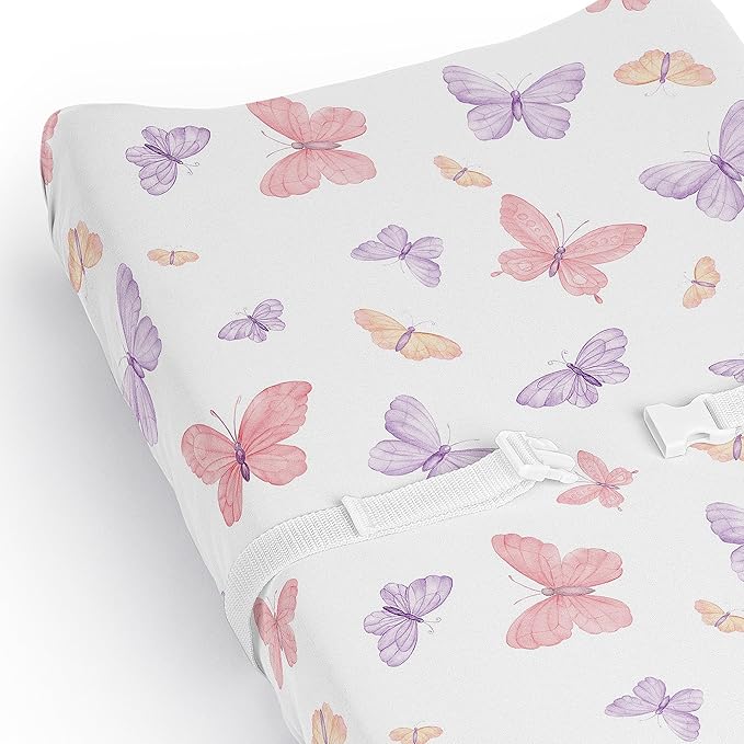 Sweet Jojo Designs Pink and Purple Shabby Chic Butterfly Girl Baby Changing Pad Cover Sheet Infant Newborn Diaper Table Change Mat Cover Blush Yellow Lavender Colorful Pastel Lilac Watercolor Pattern