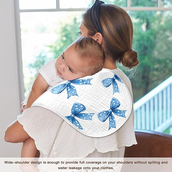 Blue Ribbons Bow Cute Burp Cloths Baby Boys Girls Absorbent Soft Cotton Burping Cloths Rags, 1 Pack