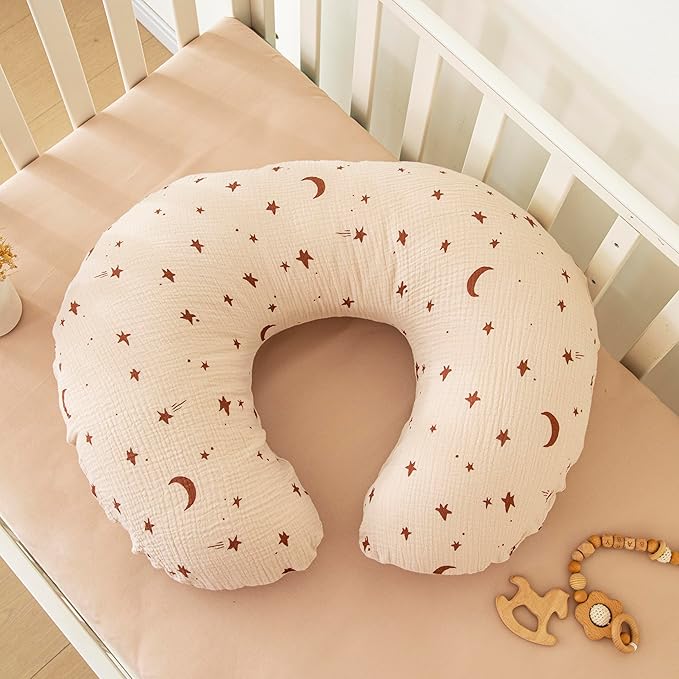 TADO MUSLIN Nursing Pillow Cover 2-Pack, 100% Organic Cotton Muslin Breastfeeding Pillow Covers, Hidden Zipper, Fits Standard U-Shaped Nursing Pillows, Machine Washable, Unisex Neutral Soft and Cute