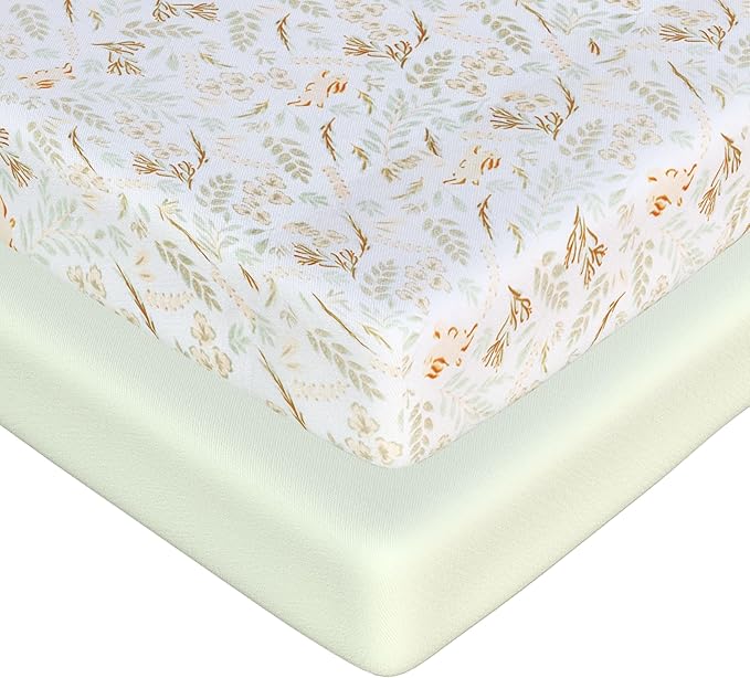 2 Pack Mini Crib Sheets - Jersey Cotton Pack and Play Sheets Fitted, 27" x 39", Fits Graco Pack n Play Mattress, Soft Playpen Sheets Pack n Play, Oeko-tex (Green Pack and Play Mattress Sheets)