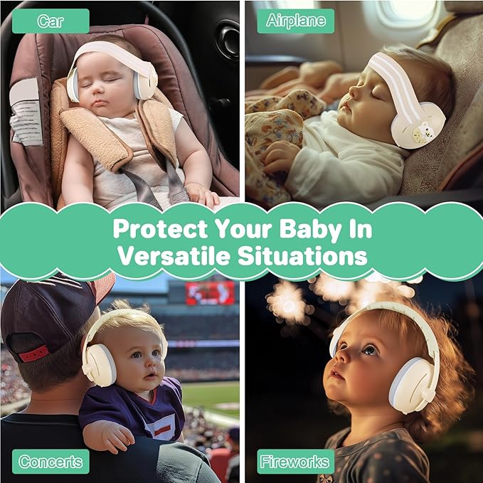 BEBOAN 2-in-1 Baby Ear Muffs Noise Protection for Babies 0-36 Months, Noise Cancelling Headphones for Baby, Infant Newborn Ear Protection Headphones for Airplane Travel, Sound Proof Headphones, Beige