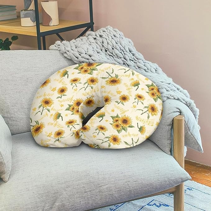 Sunflower Music Note Nursing Pillowcase for Newborn Baby Boys Girls, Ultra Soft Nursing Pillow Covers for Maternity Mom Stretchy Nursing Pillow Fit for Most Nursing Pillow Core