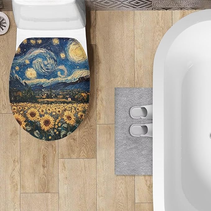 Toilet Lid Cover Starry Night Flannel Fabric Toilet Cover for Bathroom Decor Stretch Washable Suitable for Home School Hotel Dormitory Apartment，Bathroom accessories