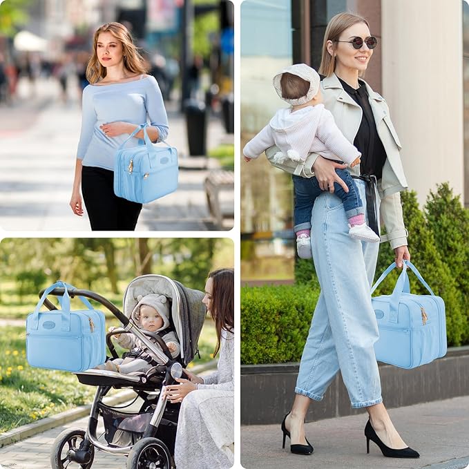 PIIOSER Breastmilk Cooler Travel Bag with Ice Pack, Compatible with Wearable Breast Pumps & Accessories - Portable Hands Free Breast Pump Carrying Case for Nursing & Working Moms, Blue