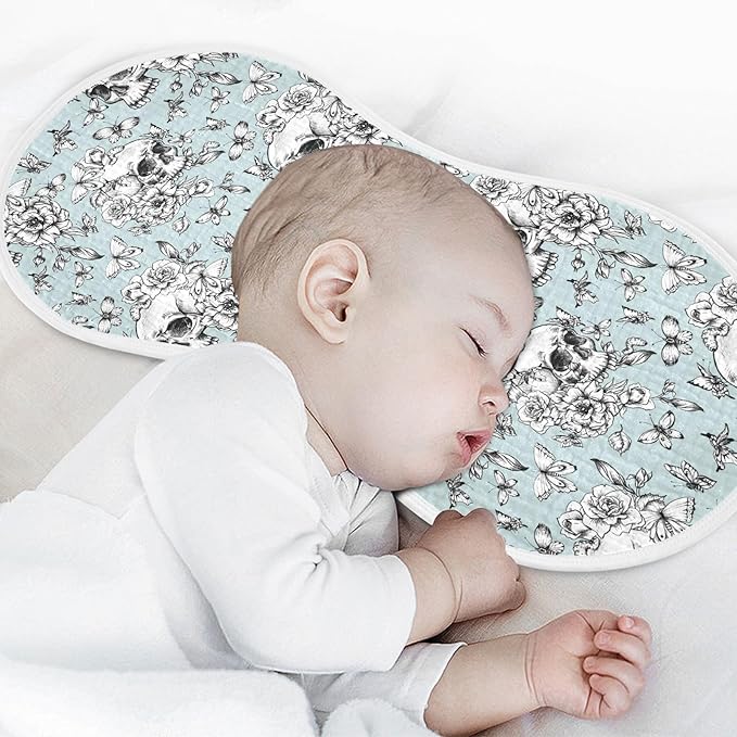 Muslin Burp Cloths for Baby Boys and Girls - 2-Pack Ultra Absorbent Goth Skull Muslin Washcloths, Newborn Towel, Milk Spit Up Rags, Burp Cloth Bib for Unisex, 22 x 11 Inch