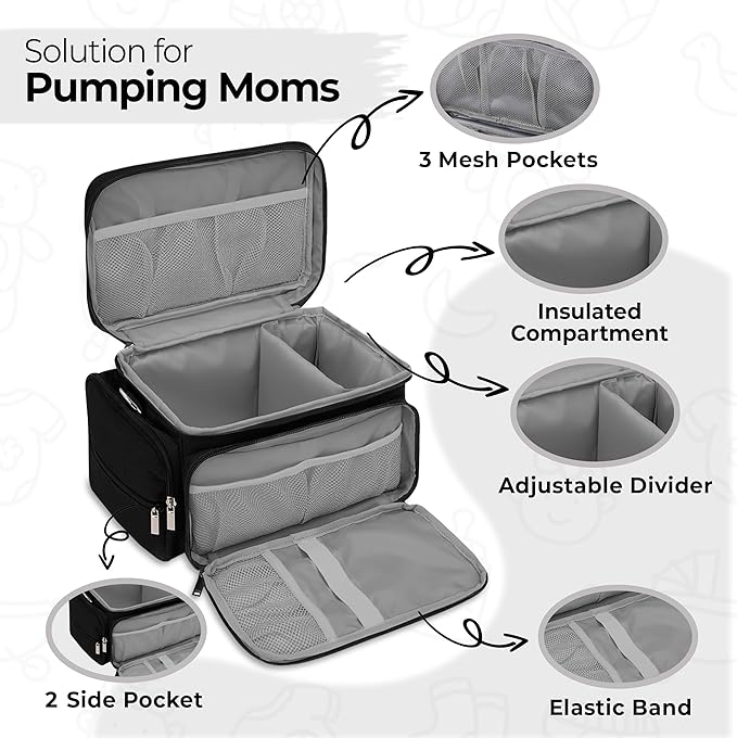Breast Pump Bag Fit for Spectra S1 and S2, Wearable Breast Pump Bags with Milk Pack, Pumping Bag with Waterproof Mat for Pump Accessories, Bottle Bags for Travel and Family, Black