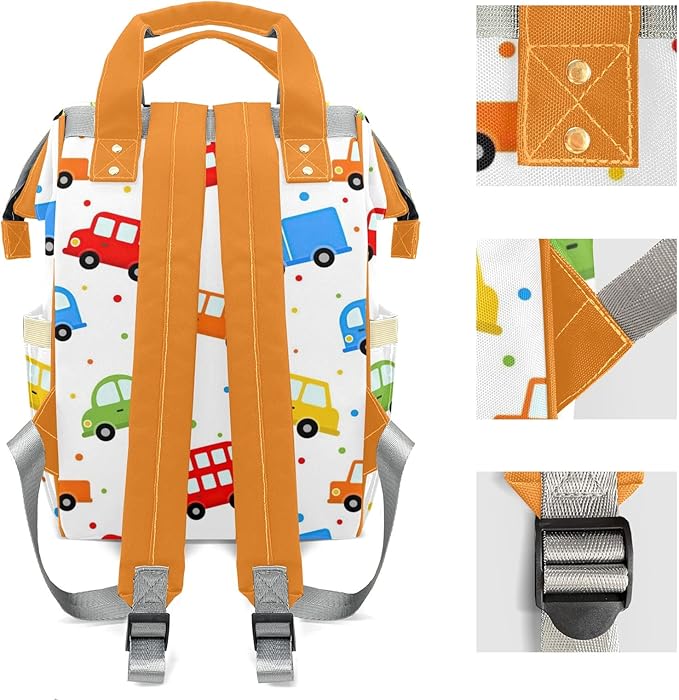 Cute Trucks Cars Vehicles Diaper Bag Backpack Multifunction Bags with Changing Pad Unisex Stylish Travel Back Pack Nappy Custom Bag for Moms Dads