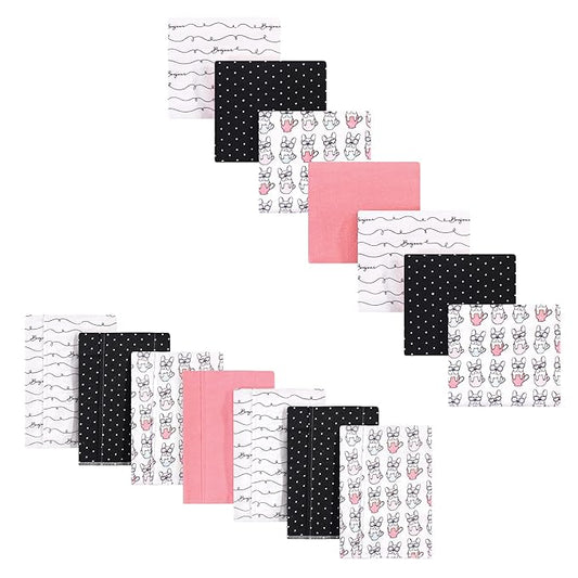 Hudson Baby Unisex Baby Cotton Flannel Burp Cloths and Receiving Blankets, 14-Piece, Bonjour, One Size