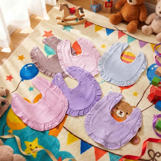 Kenning 18 Pcs Muslin Drool Baby Bibs Ruffle Absorbent Bib with Snap Button Boy Girl for Drooling Teething Infant Newborn