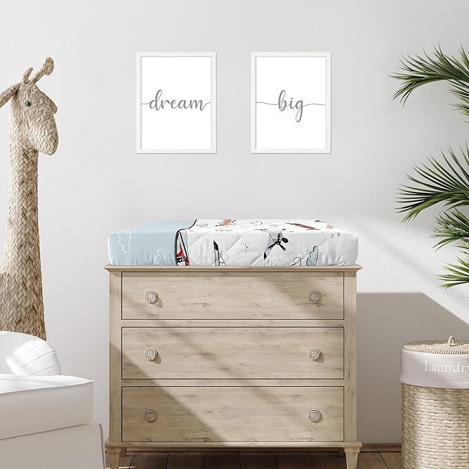 Sweet Jojo Designs Vintage Airplane Boy Baby Nursery Changing Pad Cover - Grey Yellow Orange Red White and Blue Airplanes Air Plane Transportation Clouds Sun Sky Aviator Aviation