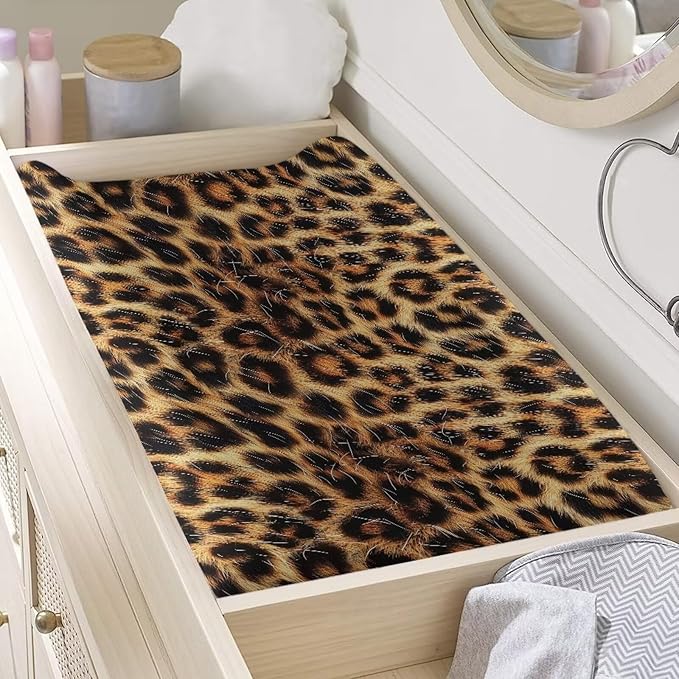 ZDCUSTOM Brown Leopard Changing Pad Cover Soft Stretchy Baby Changing Table Pad Cover Breathable Changing Table Sheets, 32"x16"