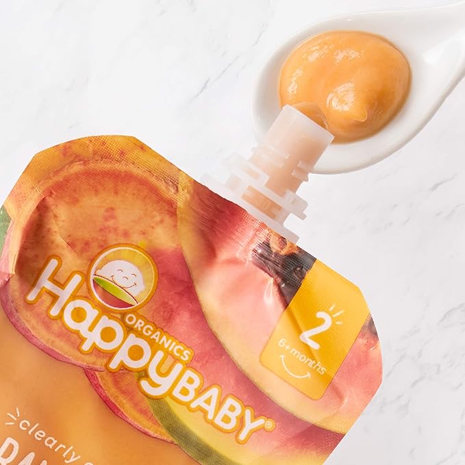 Happy Baby Organics Clearly Crafted Stage 2 Baby Food, Bananas, Sweet Potatoes & Papayas, 4 Ounce Pouch (Pack of 16) packaging may vary
