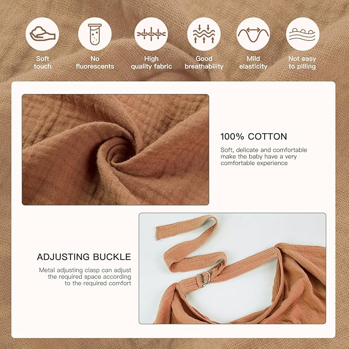 Muslin Nursing Cover for Breastfeeding, Breathable 100% Cotton Privacy Nursing Covers with Rigid Hoop for Mother Nursing Apron, Include Two Baby Bibs, Soft Arch Neckline Nursing Apron