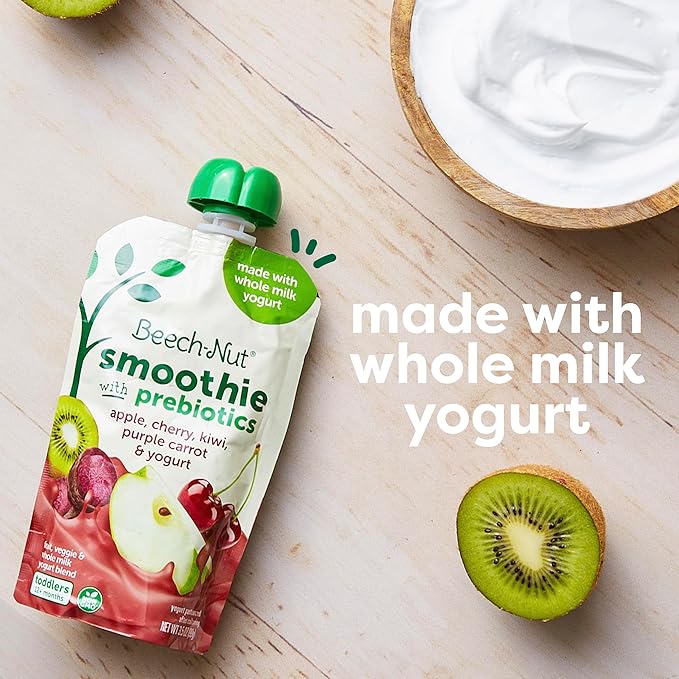 Beech-Nut Toddler Smoothies Variety Pack, Yogurt Smoothies with Prebiotics, Baby & Toddler Food Pouches, 3.5 oz (18 Pack)