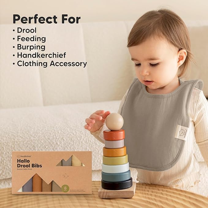 KeaBabies 8-Pack Bibs for Baby Girl, Boy - Pullover Large Baby Bibs for Drooling and Teething Infant, Newborn, Soft & Absorbent Organic Cotton, Long Torso Coverage Keep Toddler Clean & Dry(Terracotta)
